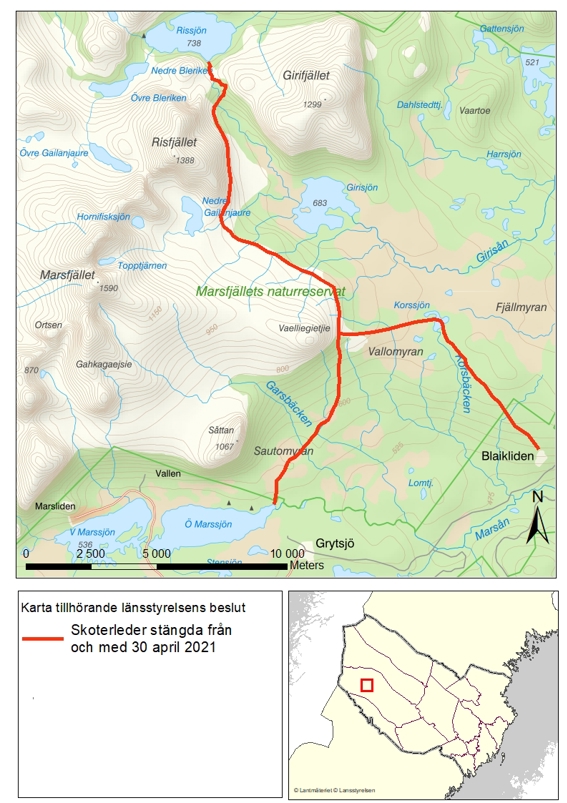 Bilden föreställer det område där skoterförbud gäller